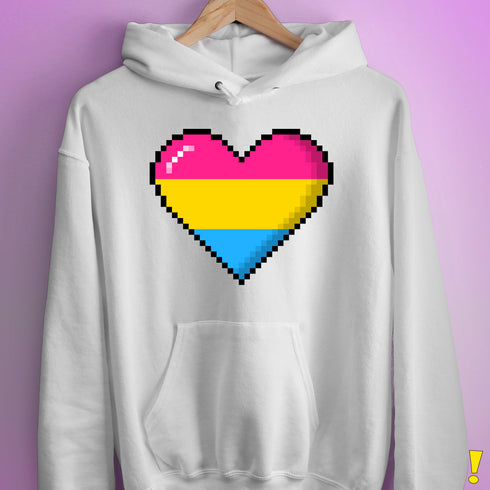 Pansexual Pride 8-Bit Pixel Heart Hoodie - White